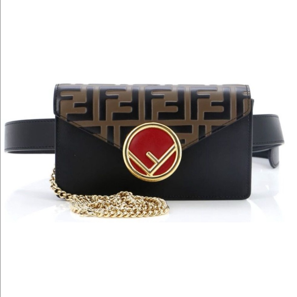 Fendi Black and Brown Crossbody Belt Bag with Iconic FF Monogram